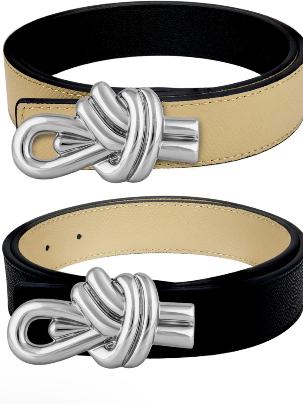Designer Knot Buckle black Leather Belt - Black- NEW WITH TAGS